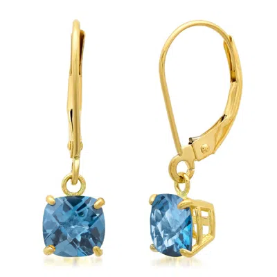 Maxcolor Solid 10k Yellow Gold Cushion Cut Dangle Gemstone Leverback Earrings In Gold