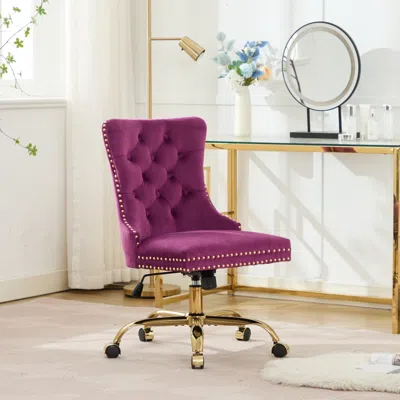Streamdale Furniture Streamdale Velvet Office Chair, Tufted, Golden Base, Adjustable, Swivel (purple) In Purple