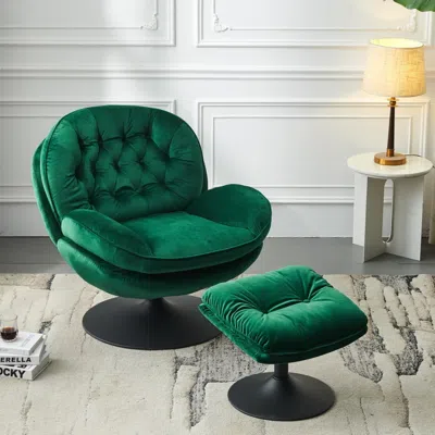 Streamdale Furniture Streamdale Swivel Leisure Chair Lounge Chair Velvet Green Color With Ottoman In Green