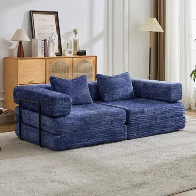 Streamdale Furniture Streamdale Compression Convertible Floor Sofa Bed Dark Blue In Blue