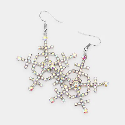 Fashnzfab Rhinestone Embellished Snowflake Earrings - Ab, Rhodium In Metallic
