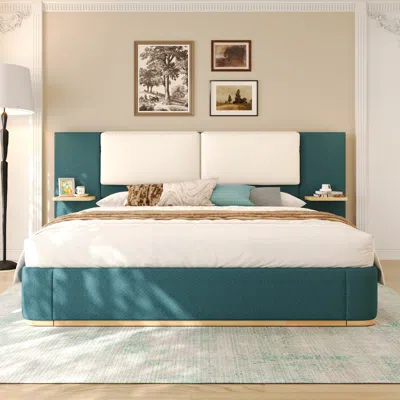 Streamdale Furniture Streamdale Queen Upholstered Platform Bed Frame - Blue In Green
