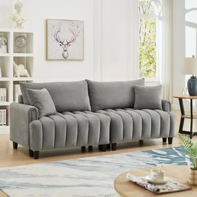 Streamdale Furniture Streamdale 83" Futon Sofa Bed With Pillows, Convertible Sleeper, Gray In Gray