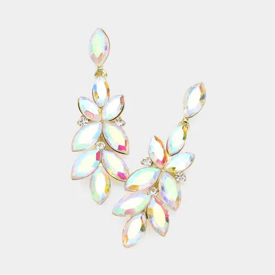Fashnzfab Marquise Stone Cluster Embellished Evening Earrings - Ab, Gold In White