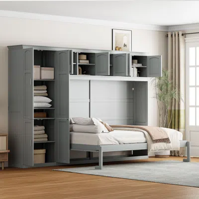 Streamdale Furniture Streamdale Queen Size Murphy Bed Wall Bed With Cabinets,gray In Gray