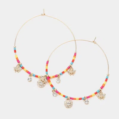 Fashnzfab Rhinestone Embellished Metal Heart Beaded Open Circle Earrings In Multi