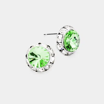 Fashnzfab Rivoli Cut Genuine Crystal Round Stud Earrings - Peridot In Green