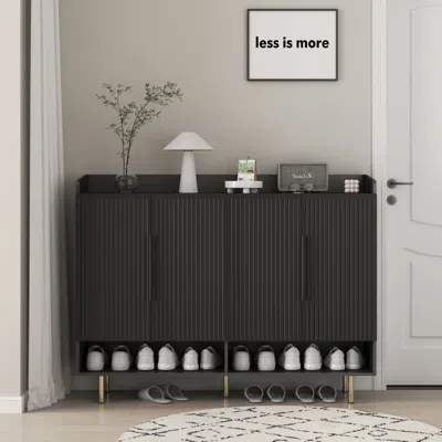 Streamdale Furniture Streamdale Black Sideboard Shoe Cabinet With Adjustable Shelves In Black