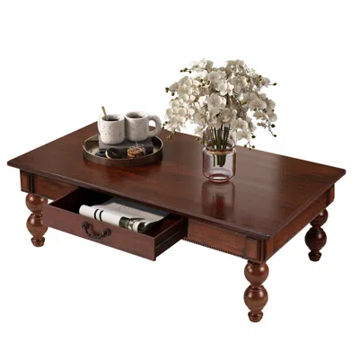 Streamdale Furniture Streamdale Walnut Coffee Table With Drawer & Wood Legs In Brown