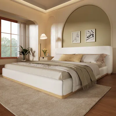 Streamdale Furniture Streamdale Elegant White Upholstered King Bed With Solid Wood Frame In White