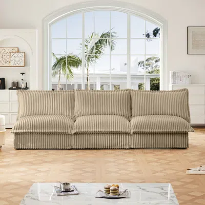 Streamdale Furniture Streamdale Modern Camel Corduroy 3-seater Modular Sofa In Brown