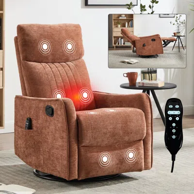 Streamdale Furniture Streamdale Orange Heat Massage Rocker Swivel Recliner In Brown