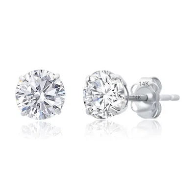 Maxcolor 14k White Gold 6mm Round Stud Gemstone Earrings In Silver