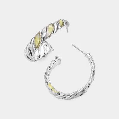 Fashnzfab Mother Of Pearl Detailed Open Hoop Earrings - Antique Silver, Mother Of Pearl In Metallic