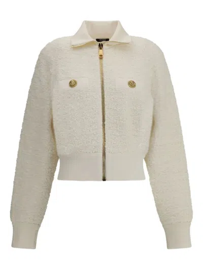 Balmain Batwing Zipped Tweed Bomber Jacket Clothing In Neutral