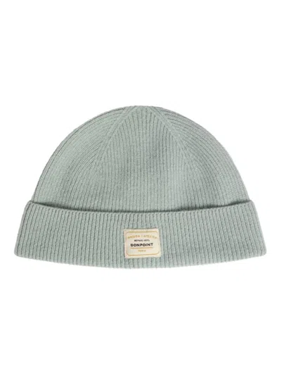 Bonpoint Benny Ribbed Wool Beanie With Logo Patch In Blue