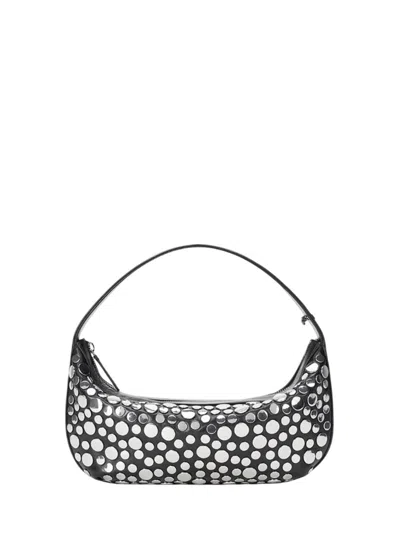 Staud Nappa Leather Shoulder Bag Rivets Design In Black