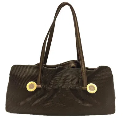 Pre-owned Bvlgari Bronze Leather Fabric Shoulder Bag Tote Bag () In Brown