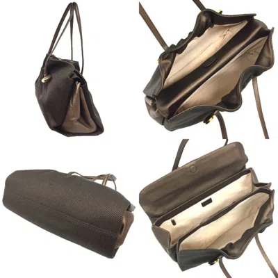 Pre-owned Bvlgari Bronze Leather Fabric Shoulder Bag Tote Bag () In Brown