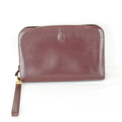 Pre-owned Cartier Bordeaux Leather Clutch Bag () In Burgundy