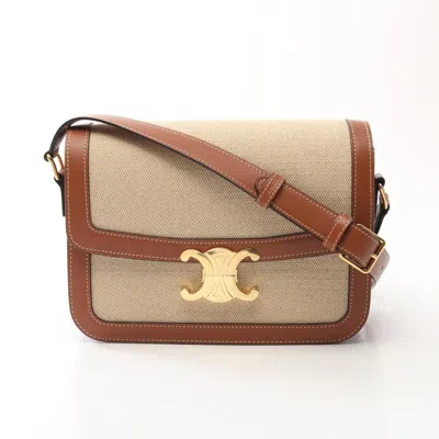 Pre-owned Celine Beige Brown Canvas Leather Shoulder Bag () In Multi