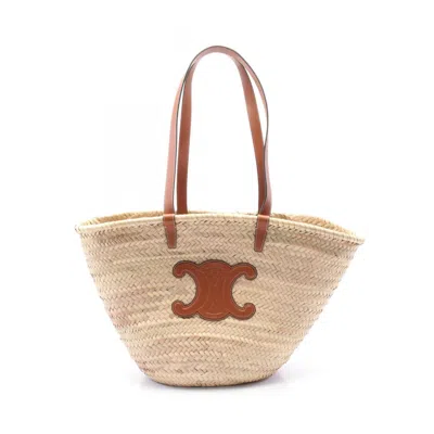 Pre-owned Celine Beige Brown Raffia Leather Tote Bag () In Multi