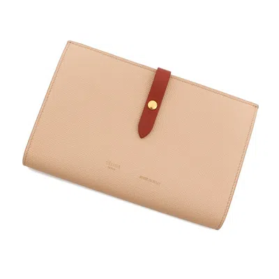 Pre-owned Celine Beige Red Color Leather Long Wallet (bi-fold) () In Multi