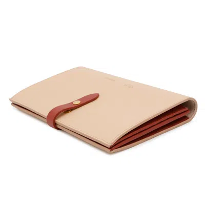 Pre-owned Celine Beige Red Color Leather Long Wallet (bi-fold) () In Multi
