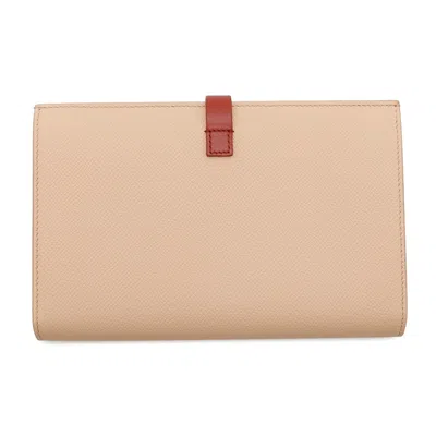 Pre-owned Celine Beige Red Color Leather Long Wallet (bi-fold) () In Multi