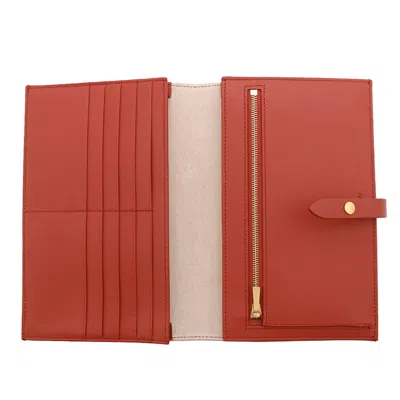 Pre-owned Celine Beige Red Color Leather Long Wallet (bi-fold) () In Multi