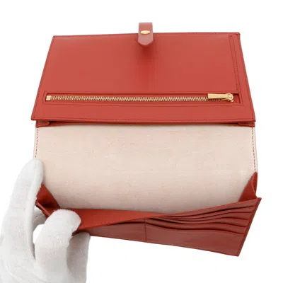 Pre-owned Celine Beige Red Color Leather Long Wallet (bi-fold) () In Multi