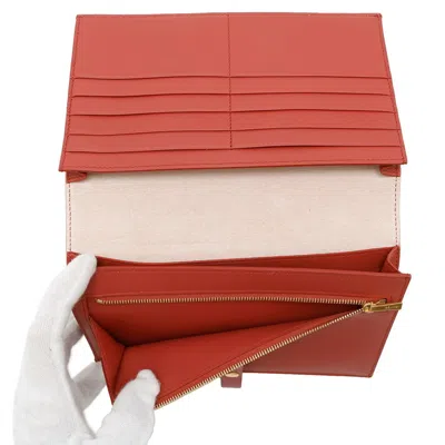 Pre-owned Celine Beige Red Color Leather Long Wallet (bi-fold) () In Multi