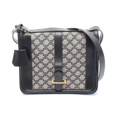 Pre-owned Celine Gray Navy Canvas Leather Shoulder Bag () In Multi