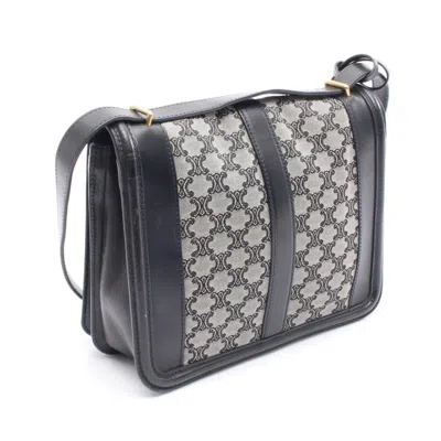 Pre-owned Celine Gray Navy Canvas Leather Shoulder Bag () In Multi