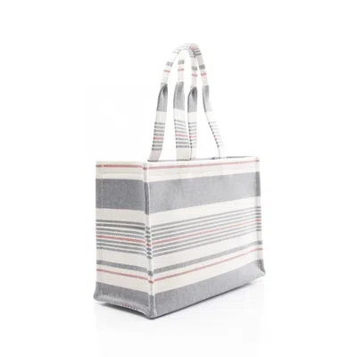 Pre-owned Celine Navy Red Color White Canvas Leather Tote Bag ()