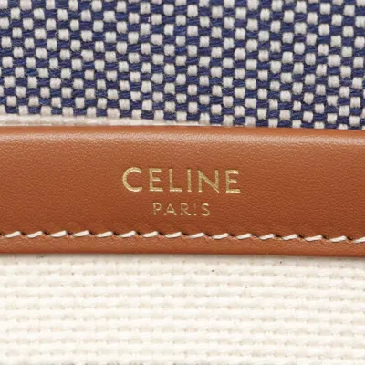 Pre-owned Celine Navy Red Color White Canvas Leather Tote Bag ()