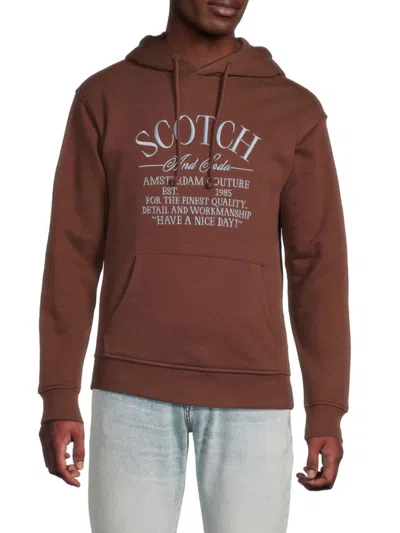 Scotch And Soda Men's Logo Graphic Cotton-blend Hoodie In Brown