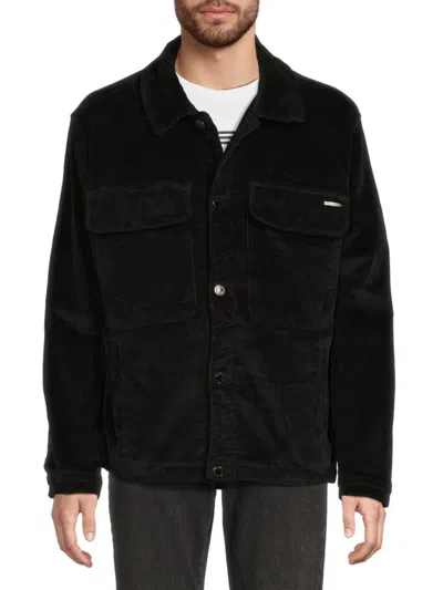 Karl Lagerfeld Men's Spread Collar Corduroy Stretch Cotton Jacket In Black