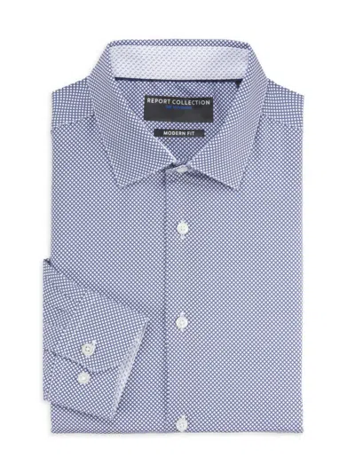 Report Collection Men's Geometric Spread Collar Dress Shirt In Blue