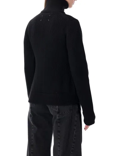Maison Margiela Black Wool Zip-up Cardigan In Black