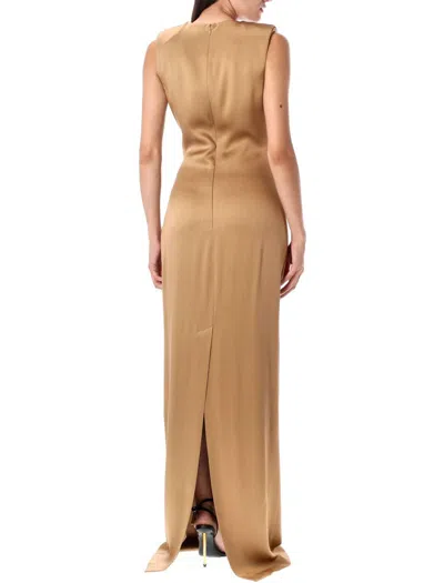 Tom Ford Deep V Neck Gown In Brown