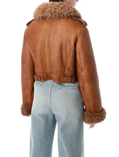 Chloé Boxy Jacket In Sheepskin And Shearling Women In Brown
