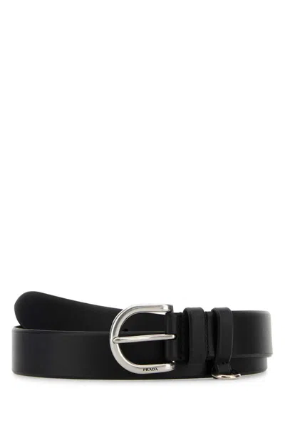 Prada Black Leather Solid Belt In Black