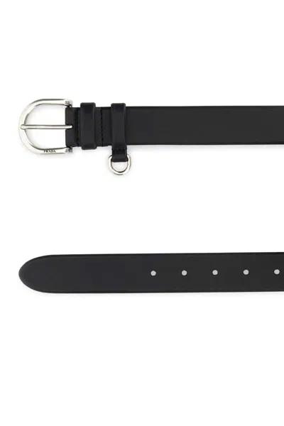 Prada Black Leather Solid Belt In Black