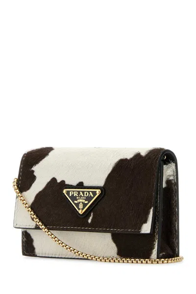 Prada Printed Leather Card Holder With Shoulder Strap In Brown