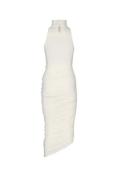 Jacquemus Asymmetric Hem Sleeveless High Neck Dress In White