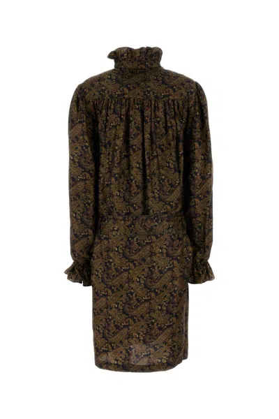 Saint Laurent Printed Twill Dress In Brown