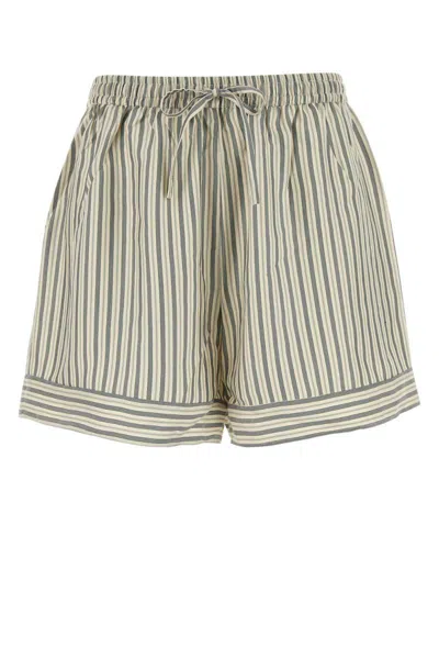 Le Kasha Embroidered Silk Wensu Shorts In Gray