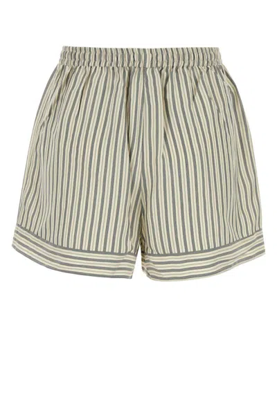 Le Kasha Embroidered Silk Wensu Shorts In Gray