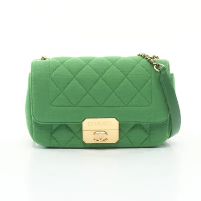 Pre-owned Chanel Green Leather Cotton Shoulder Bag ()